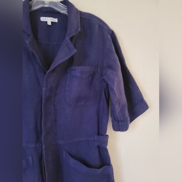 Alex Mill Standard Blue Linen Jumpsuit Womens Size XS Short Sleeve Button Front - Picture 8 of 14